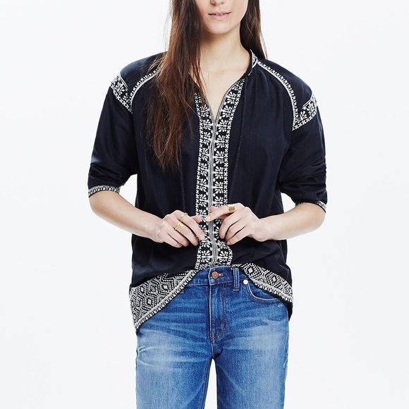 MADEWELL EMBROIDERED CAMELIA TASSEL TOP - Picture 1 of 7